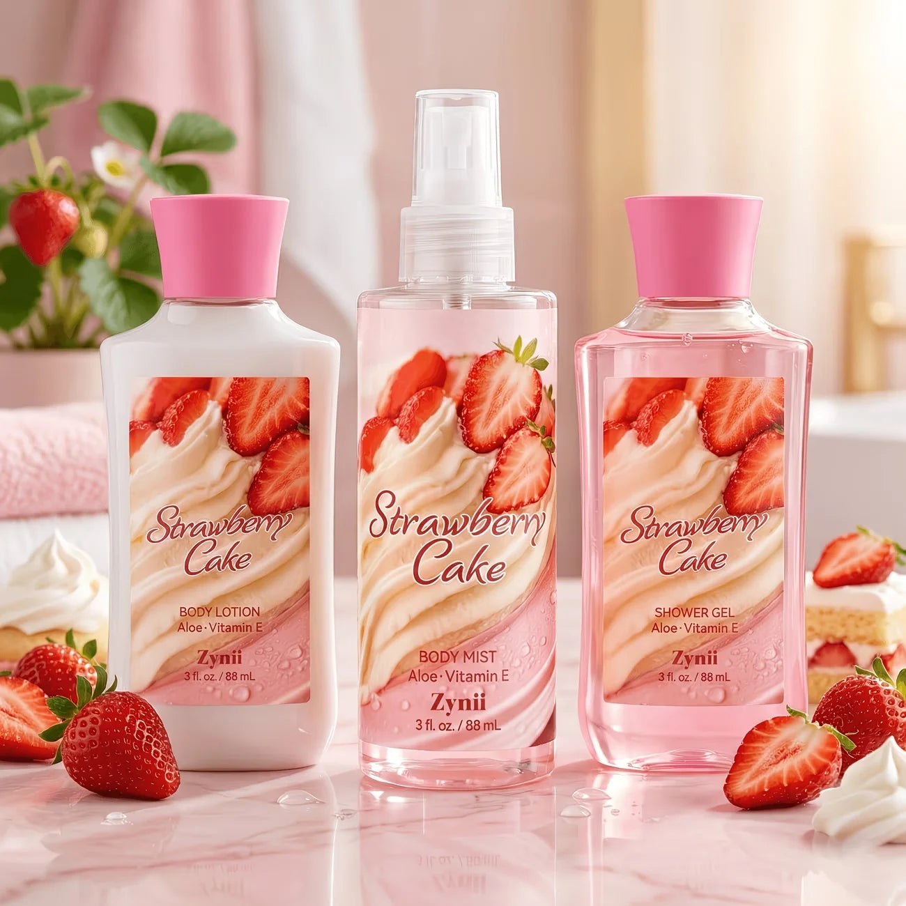 Strawberry Cake Peach Rose Bath Set With Shower Gel Lotion