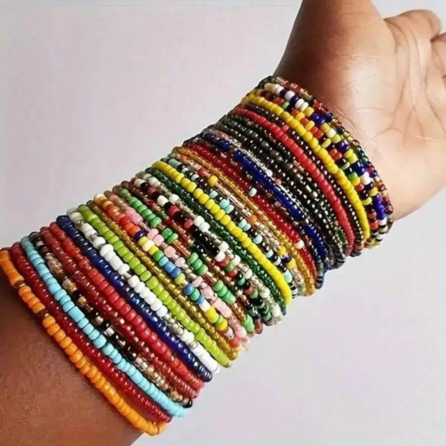 Bohemian Glass Bead Bracelets 17 Pcs Set Unisex Assorted Colors
