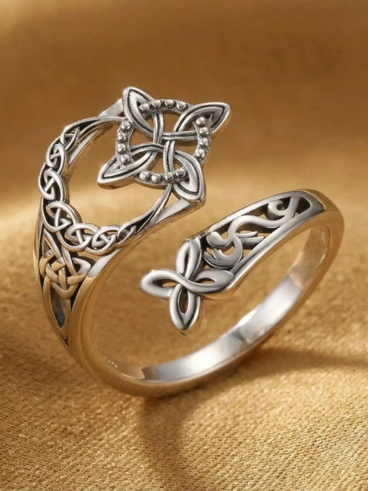 Adjustable Hecate Witch Knot Ring Platinum Plated Copper Spiritual Jewelry