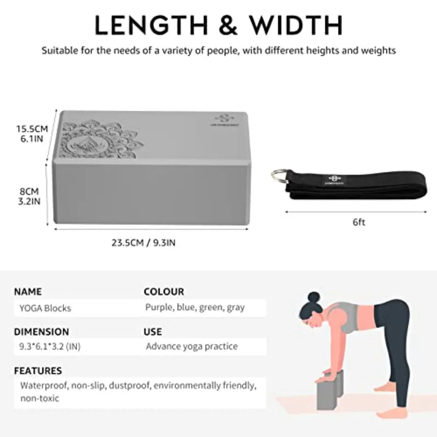 Yoga Block 2 Pack Latex Free EVA Foam NonSlip Surface