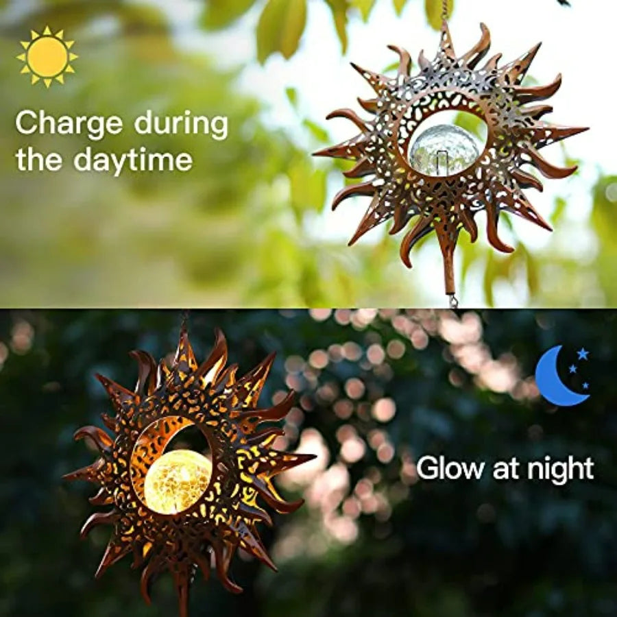 Solar Wind Chimes LED Crackle Glass Outdoor Garden Bells
