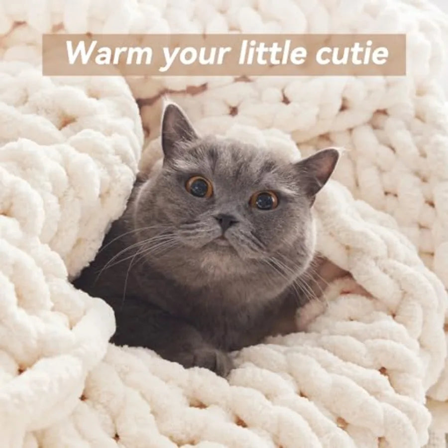Chunky Knit Throw Blanket Chenille Yarn Handmade Cozy