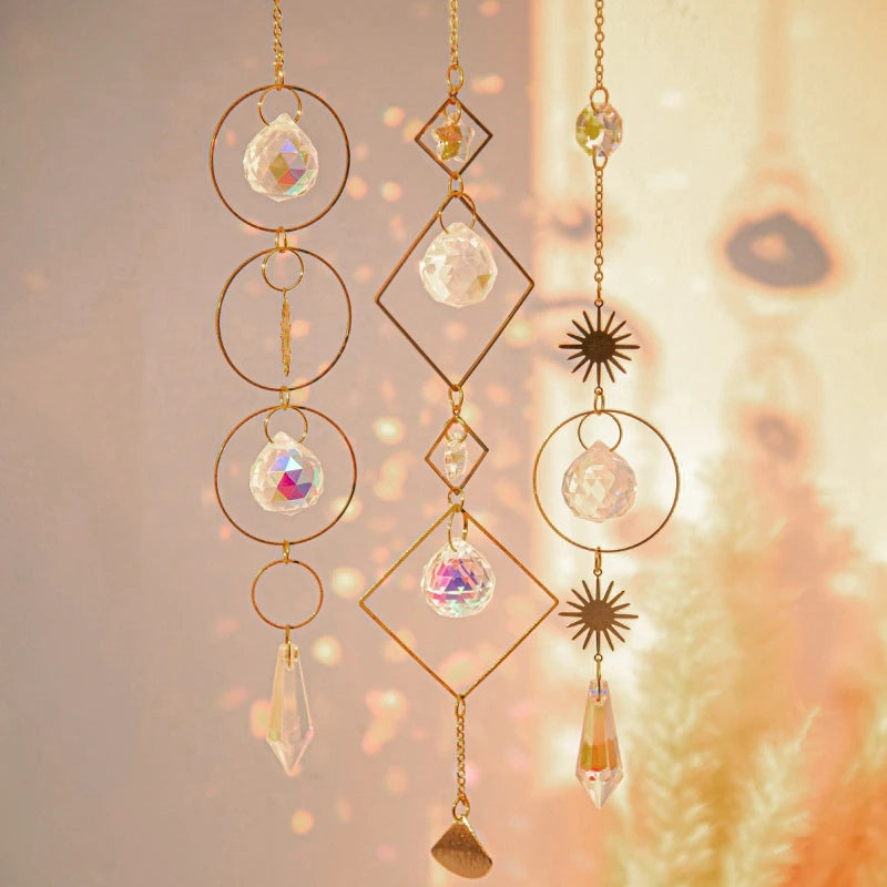 Crystal Moon Star Suncatcher Wind Chime Pendant For Outdoor Garden