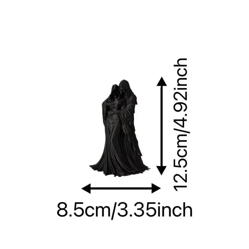 Gothic Reaper Couple Statue Hooded Embrace Figurine Romantic Home Decor