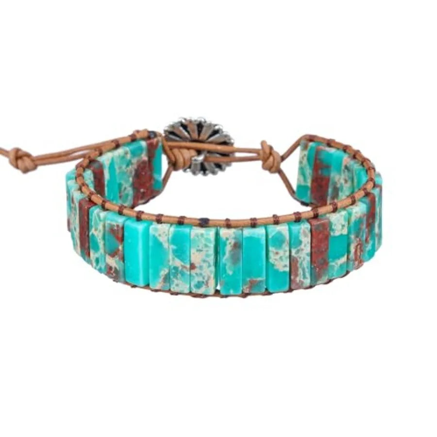 Boho Handmade Natural Stone Crystal Leather Bead Wrap Bracelets Collection
