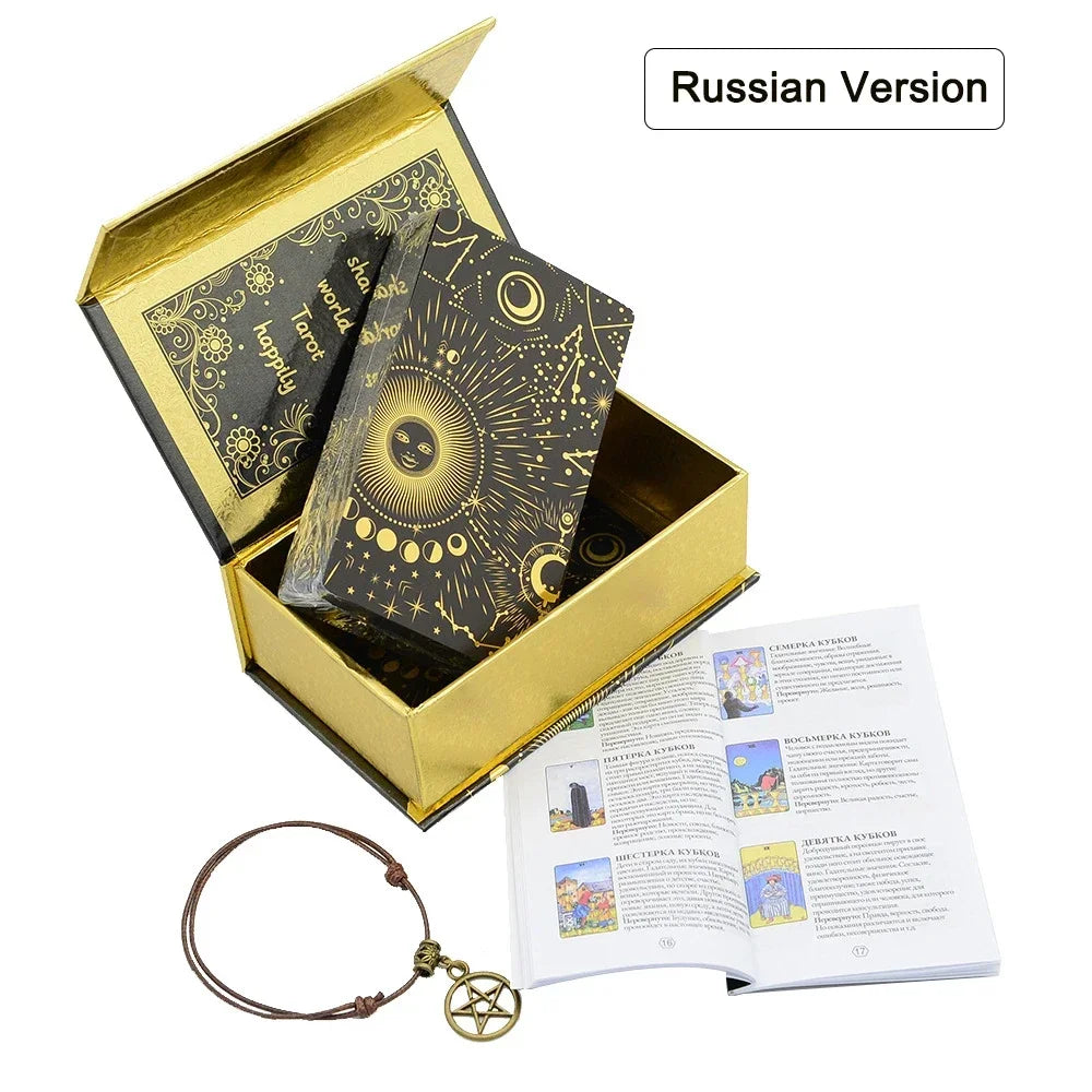 Gold Foil Tarot Card Deck Gift Box Sun Feather Design