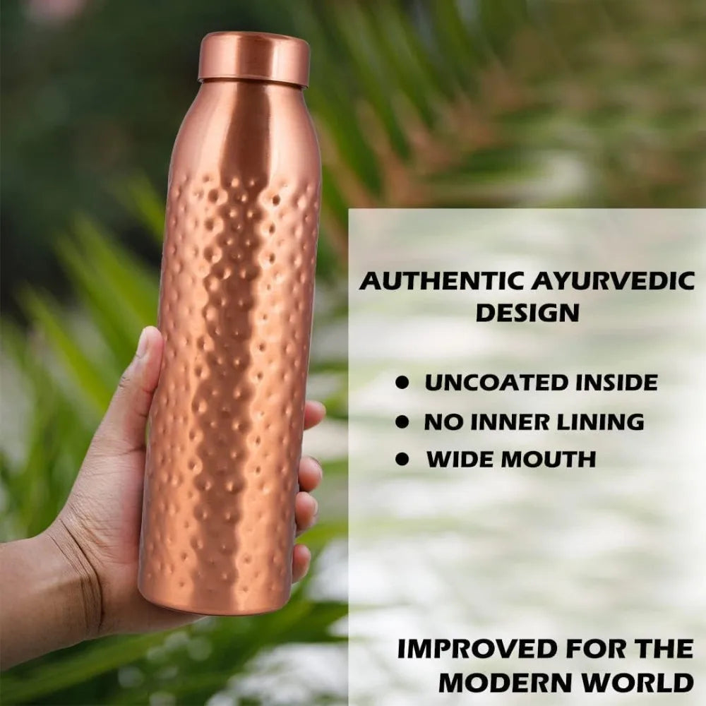 Hammered Copper Water Bottle Pure Copper Ayurvedic Vessel Set