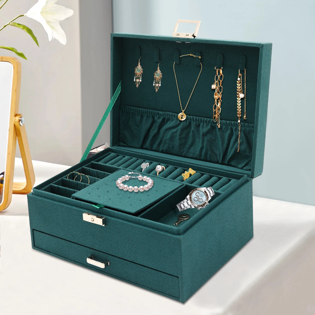 Three Tier Jewelry Box Organizer With Ring And Earring Storage
