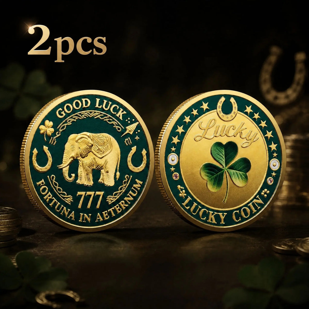 Collectible Alloy 777 Elephant Lucky Coin With Clover Design