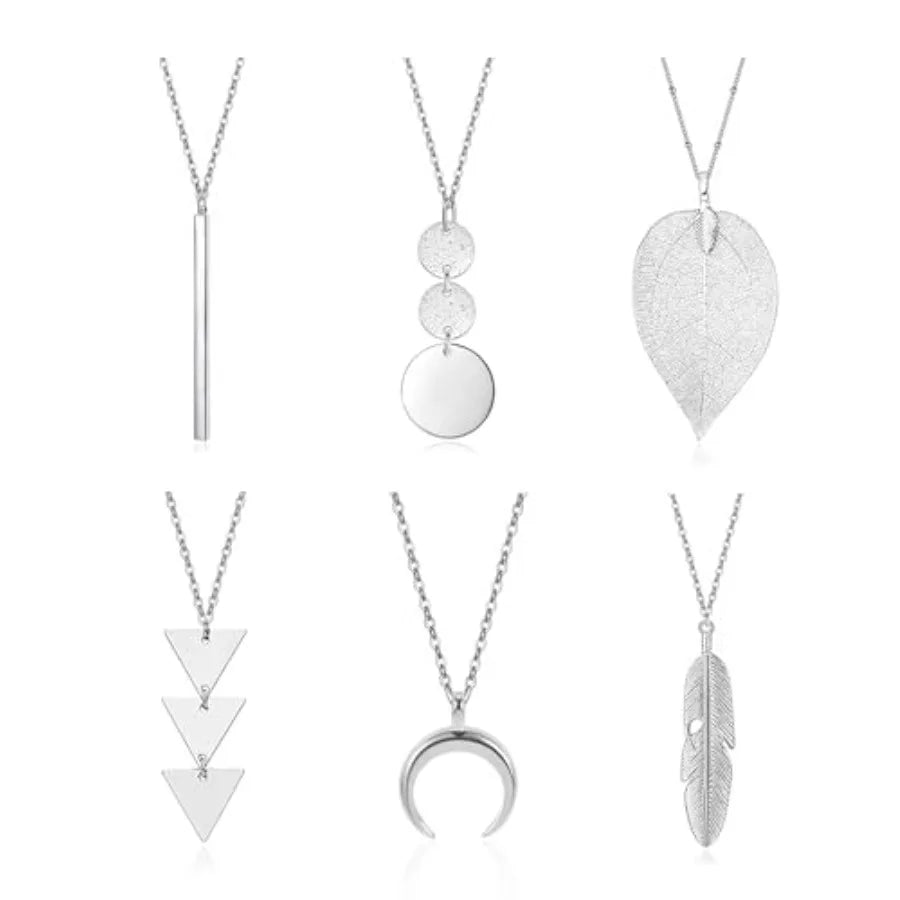 Long Pendant Necklace Set With Tassel Y Shape Feather Motifs