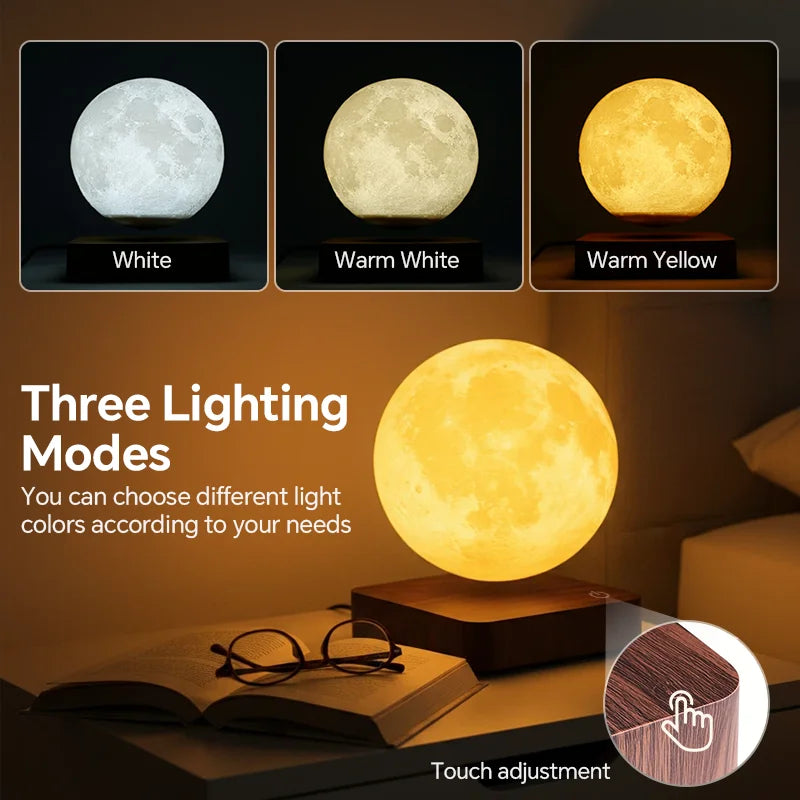 Aiopp Magnetic Floating Moon Lamp With Wooden Base Three Modes