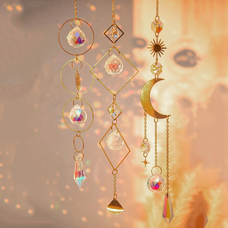 Crystal Moon Star Suncatcher Wind Chime Pendant For Outdoor Garden