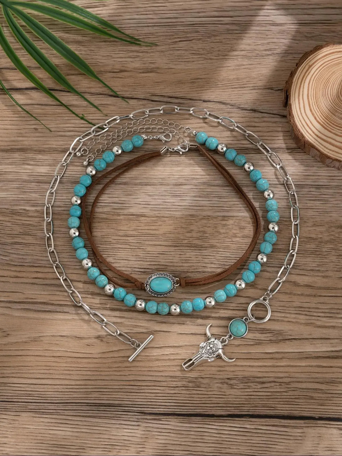 Three Piece Bohemian Layered Necklace Set Western Beaded Chain