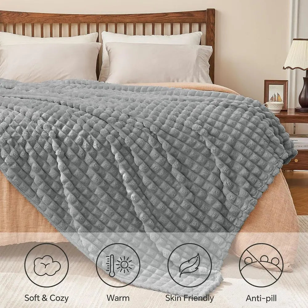 Three Dimensional Checkered Plush Throw Blanket Ultra Soft