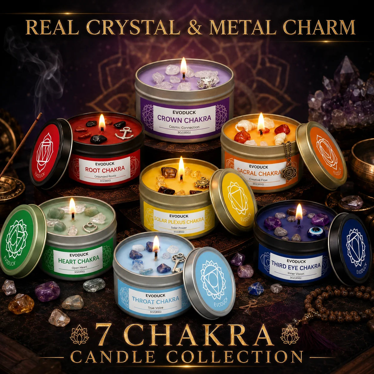 Evoduck 7 Chakra Soy Wax Candle Gift Set For Meditation