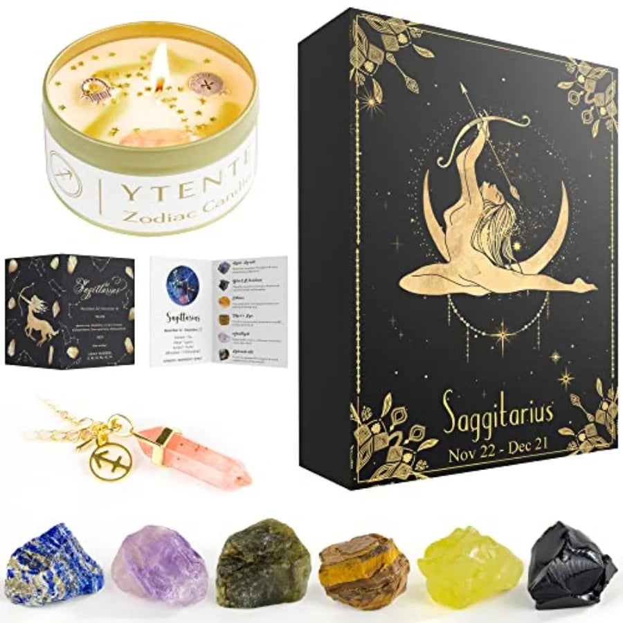 Crystals Healing Stone Gift Set With Soy Wax Zodiac Candles