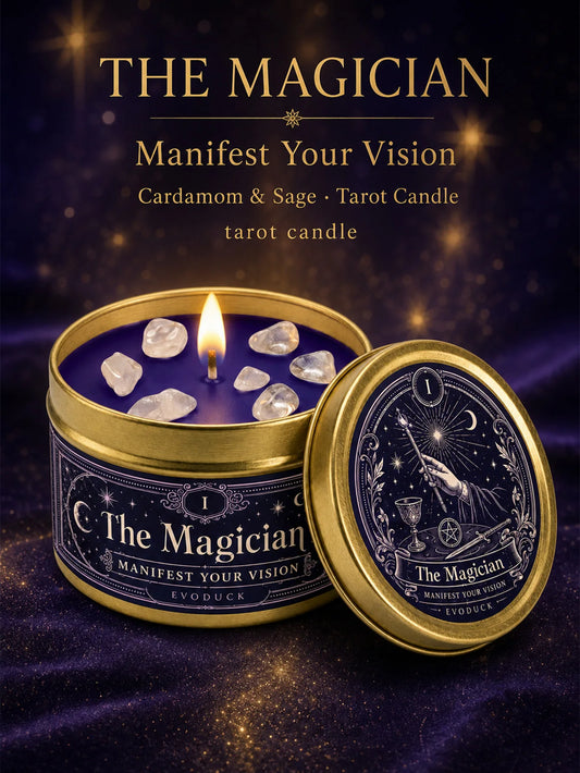 Evoduck Tarot Meditation Candle With Cardamom Sage And Clear Crystals