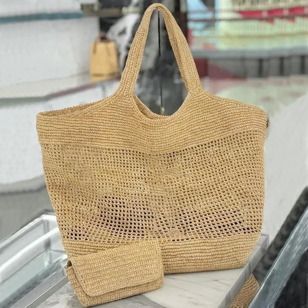 WKwk Icare Maxi Tote Evening Handbag Raffia Embroidered Straw