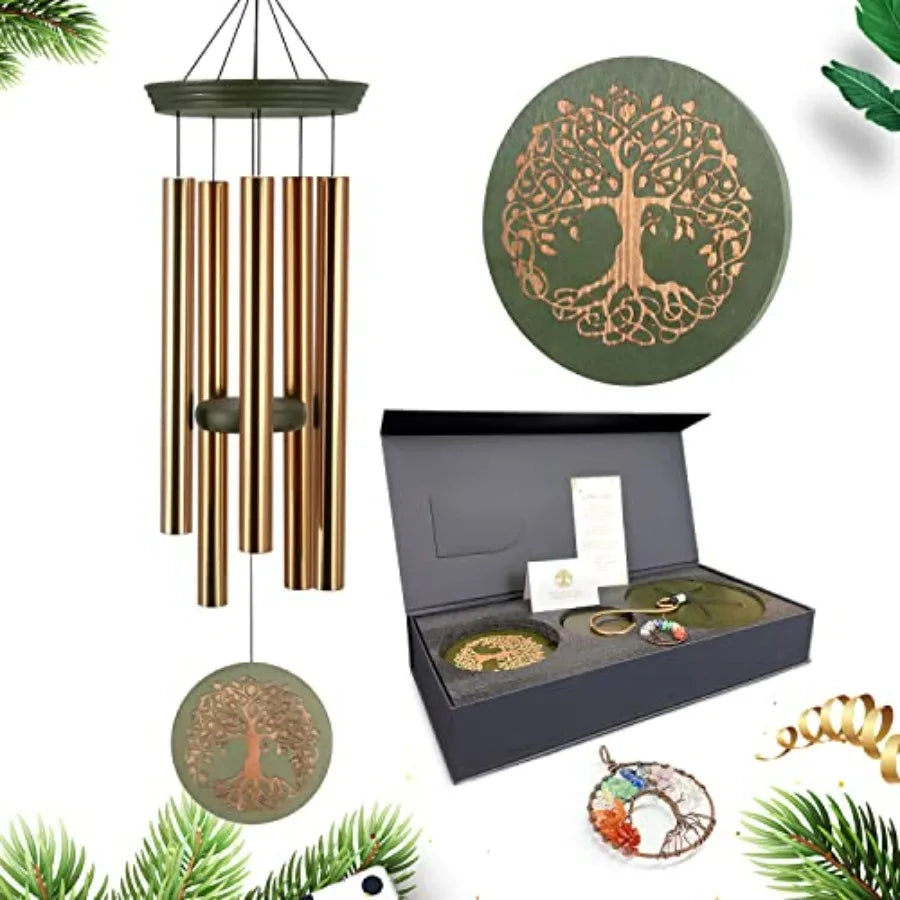 Wind Chimes for Outside, Large Garden Hanging Decor with Tree of Life Engraving