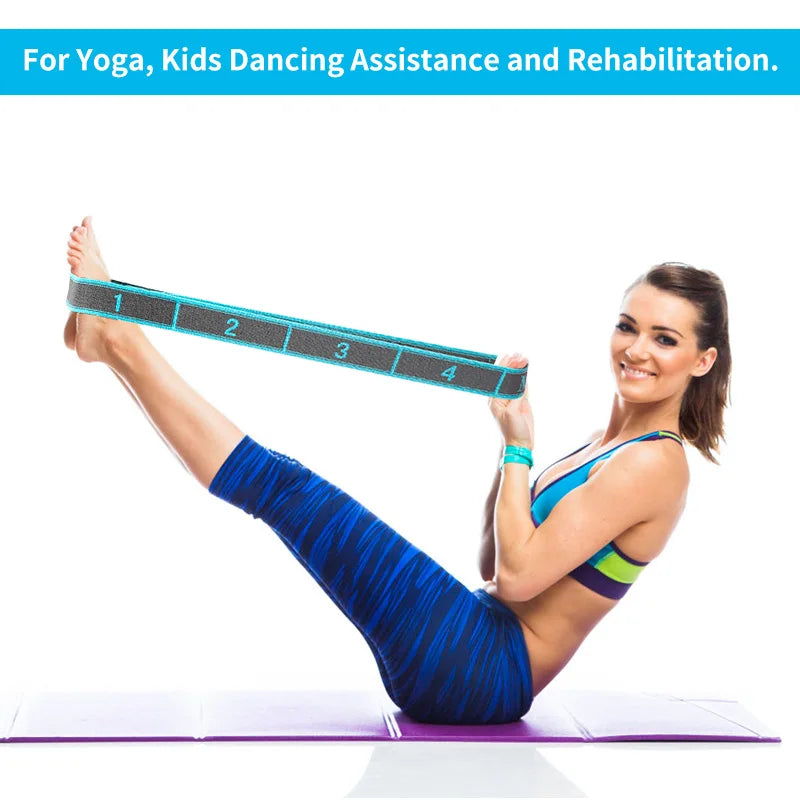 Elastic Yoga Stretching Strap With Loops For Flexibility And Dance