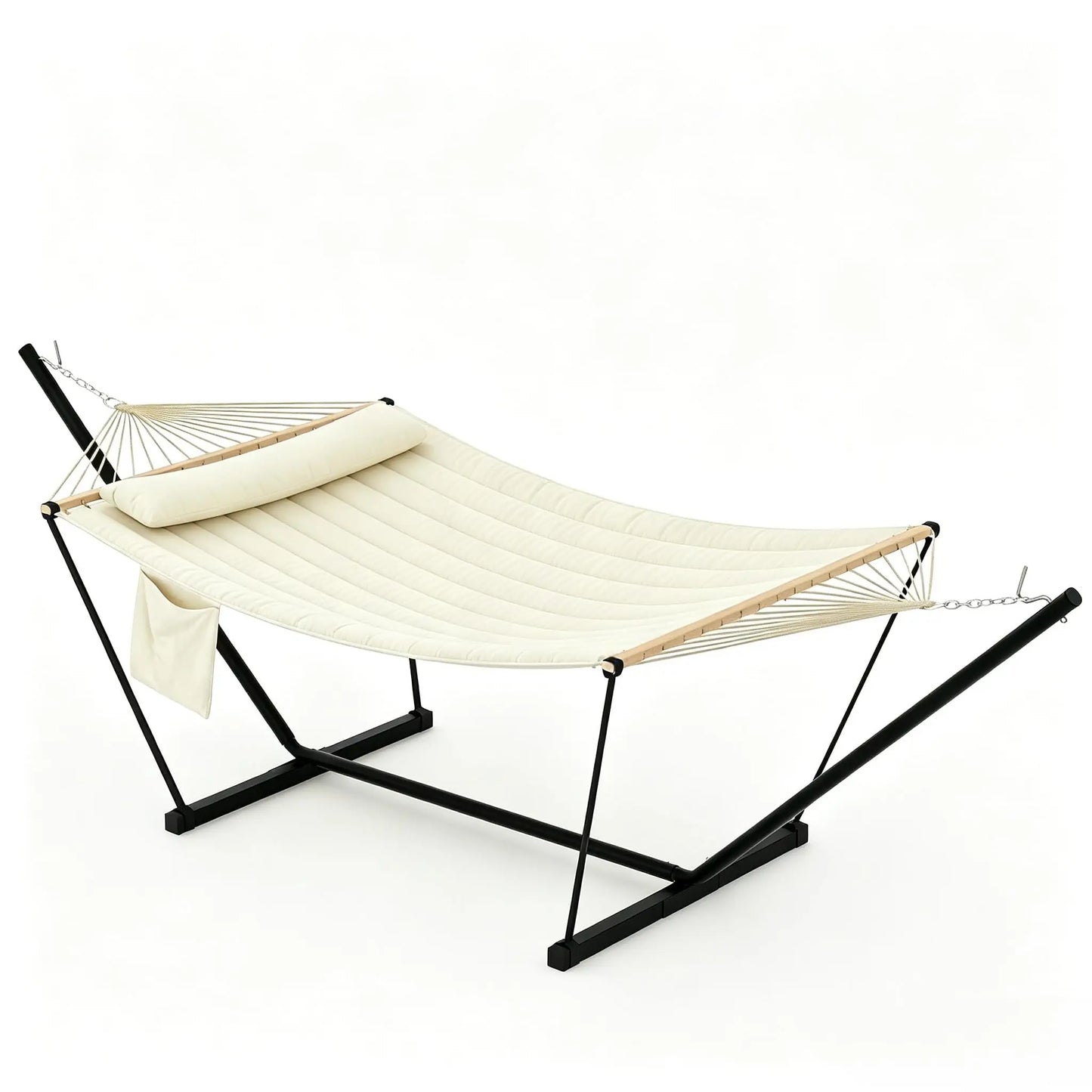 Double Outdoor Hammock For Two With Cushion And Foldable Steel Stand – Portable Heavy Duty