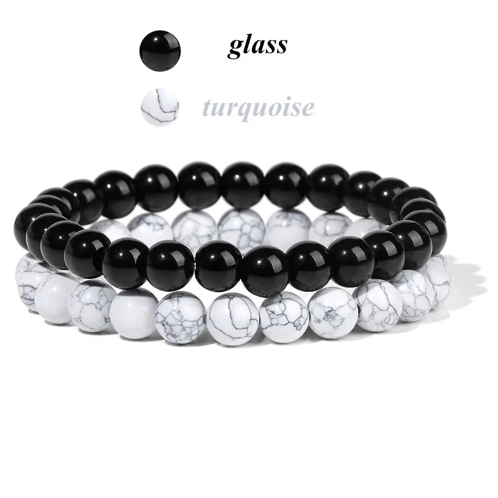 GolbalJew 2-Piece Natural Stone Bead Bracelet Set Unisex Fashion Gift