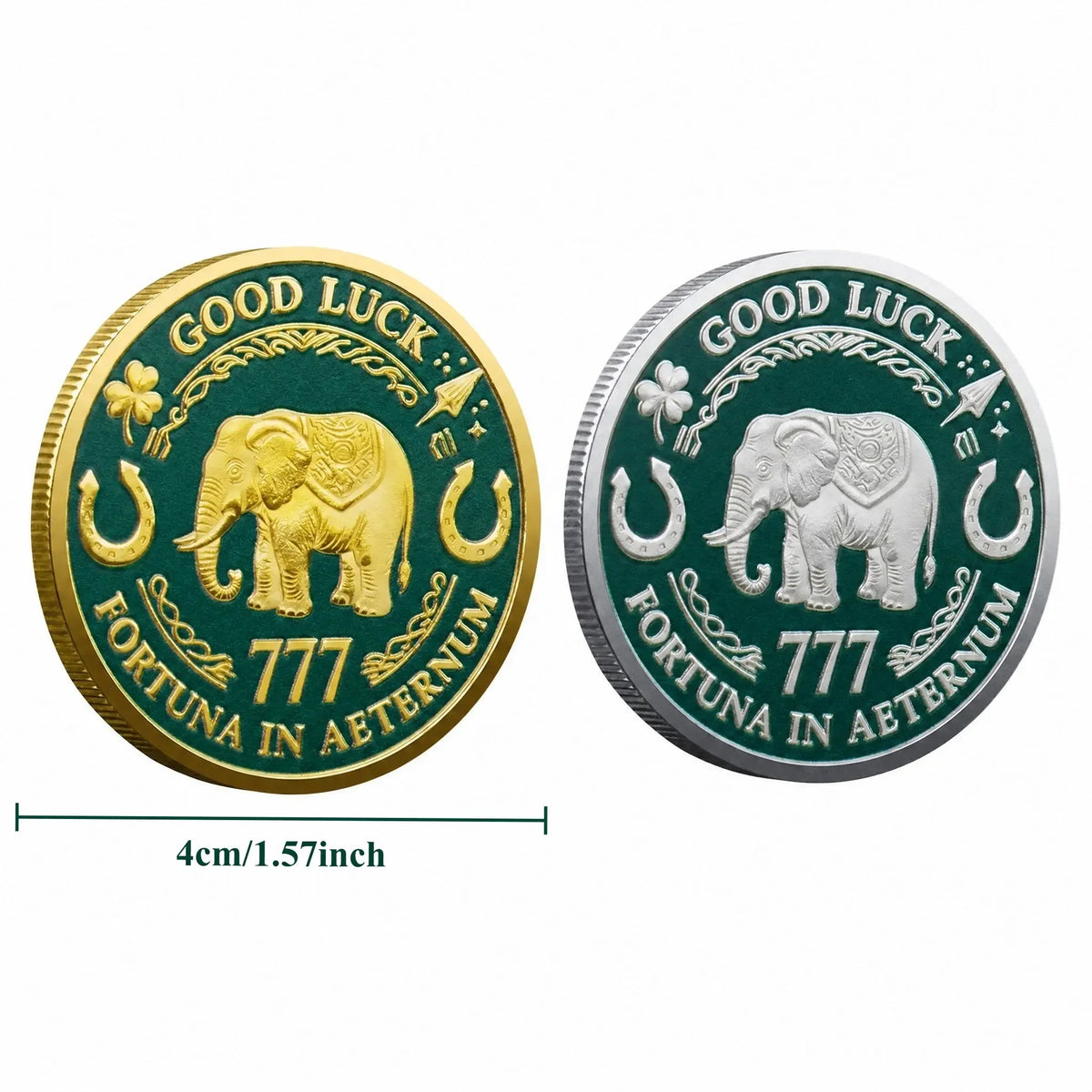 Collectible Alloy 777 Elephant Lucky Coin With Clover Design