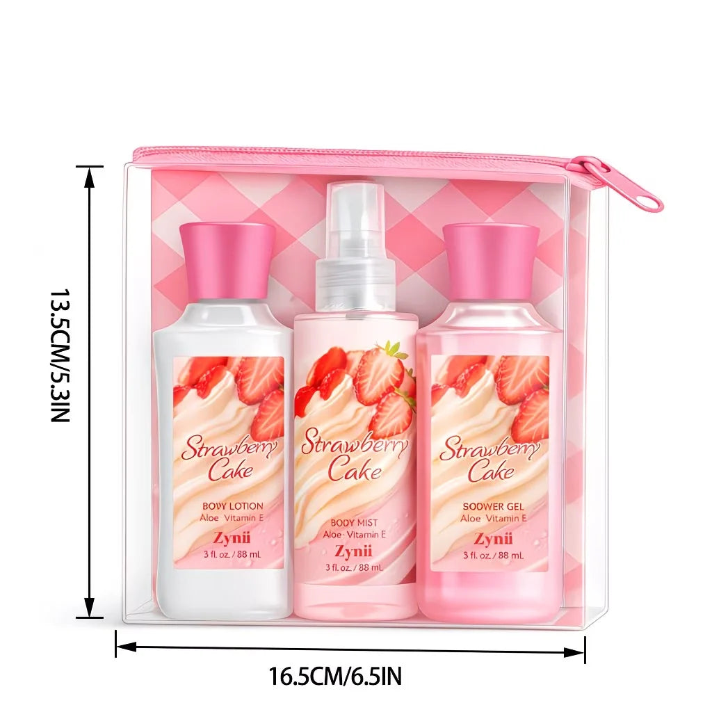 Strawberry Cake Peach Rose Bath Set With Shower Gel Lotion