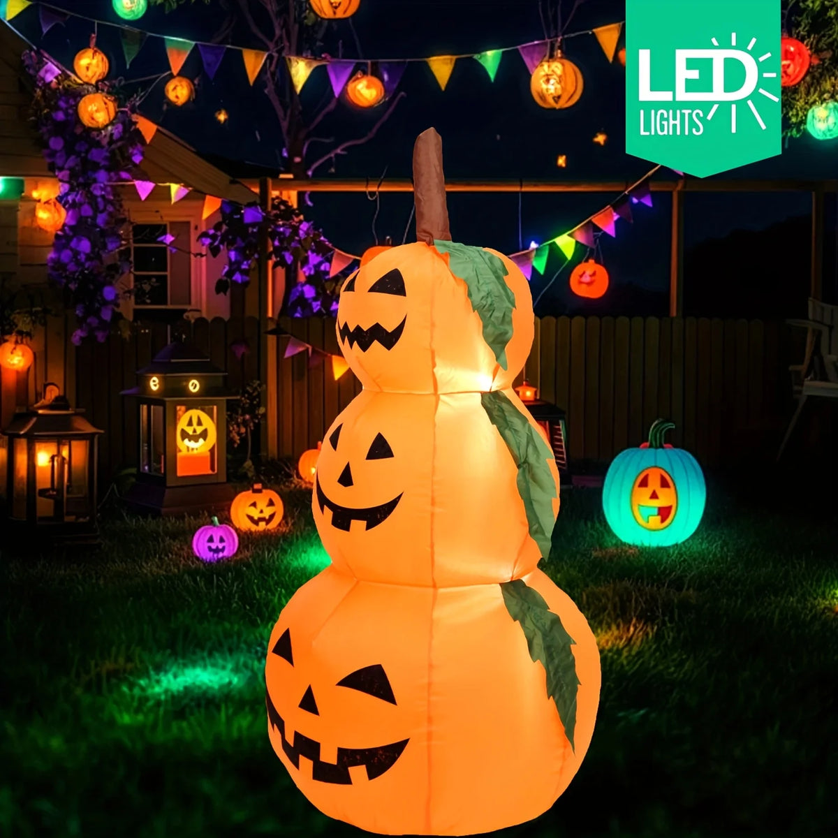 LED Stacked Pumpkin Inflatable Halloween Yard Decoration With Lights