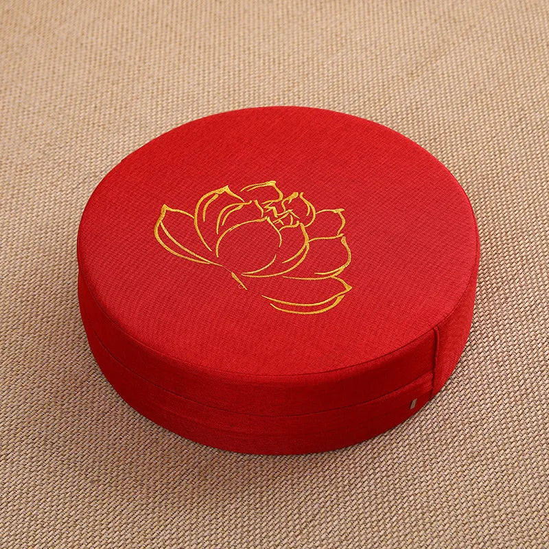 Meditation Linen Cushion Lotus Texture Backrest Pillow