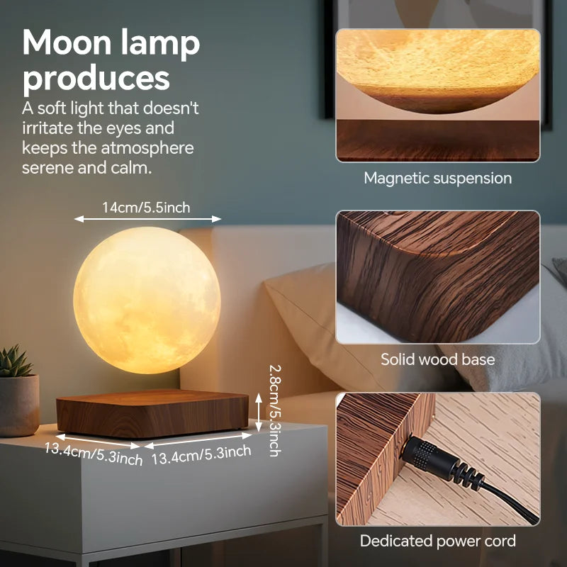 Aiopp Magnetic Floating Moon Lamp With Wooden Base Three Modes