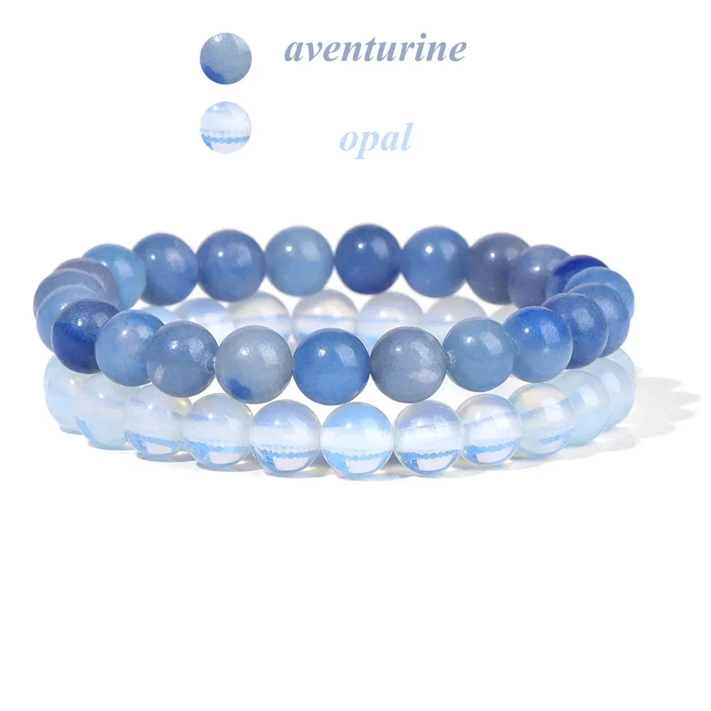 GolbalJew 2-Piece Natural Stone Bead Bracelet Set Unisex Fashion Gift