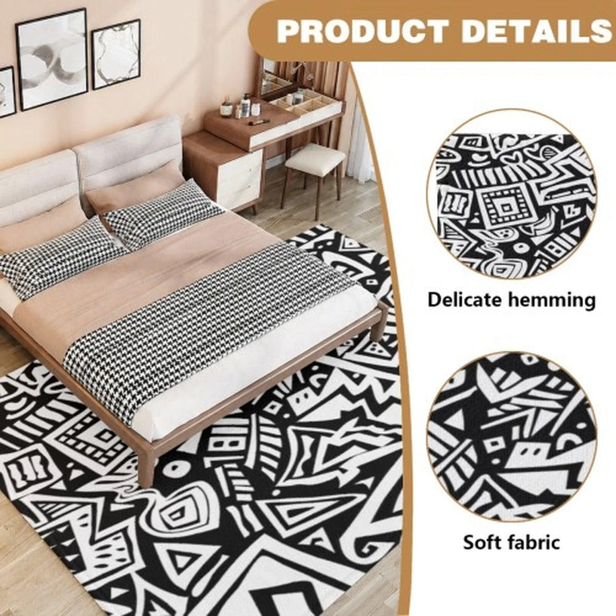 Boho Non-Woven Polyester Area Rug with Dark Gothic Floral Design