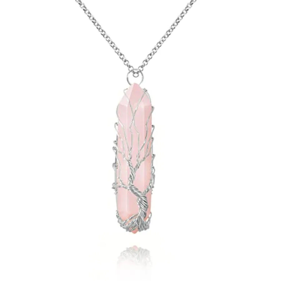 Tree Of Life Healing Crystal Necklace Wire Wrapped Quartz Pendant
