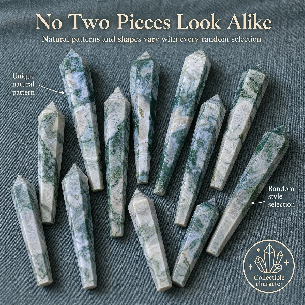 Natural Moss Agate Crystal Scepter Mineral Specimen