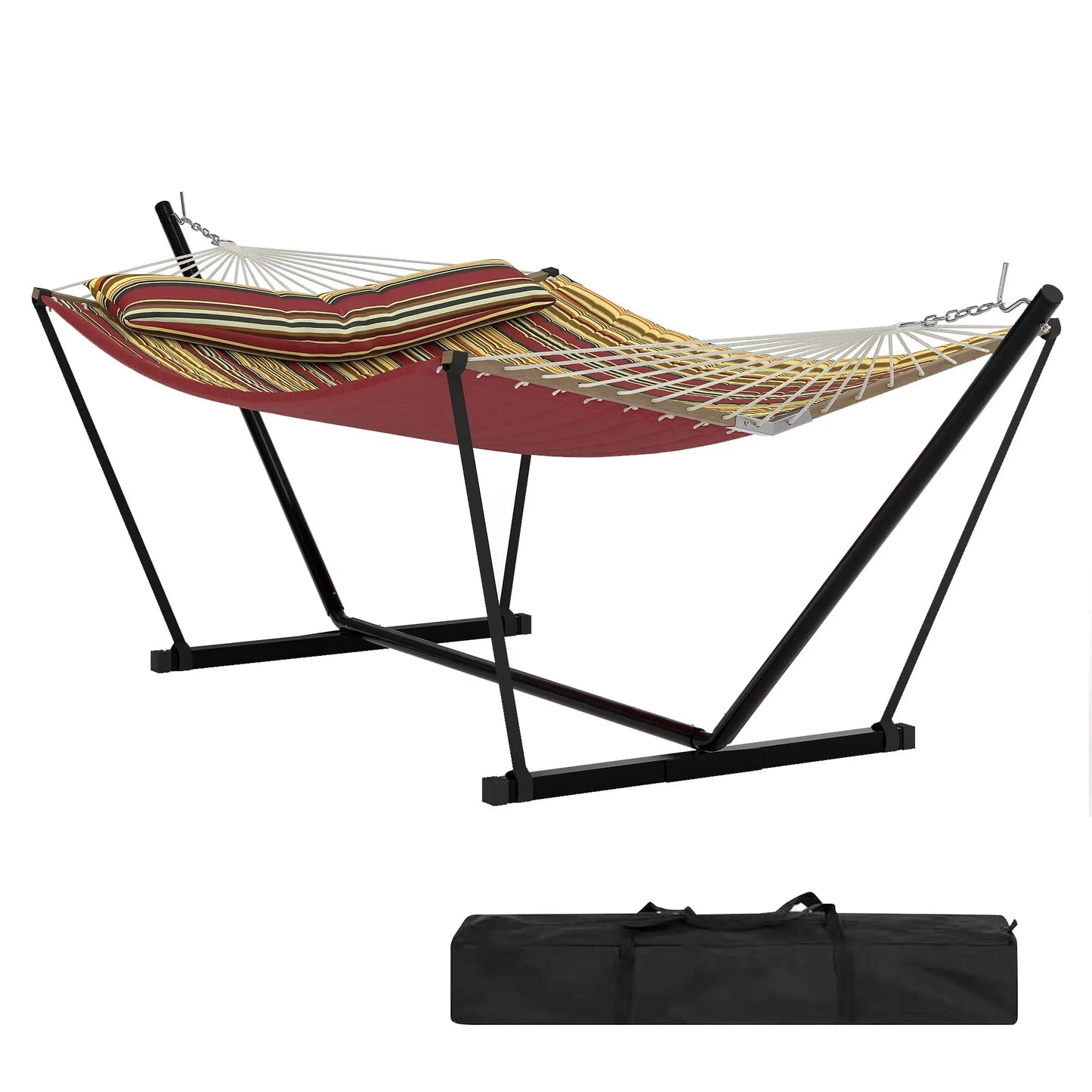Double Outdoor Hammock For Two With Cushion And Foldable Steel Stand – Portable Heavy Duty