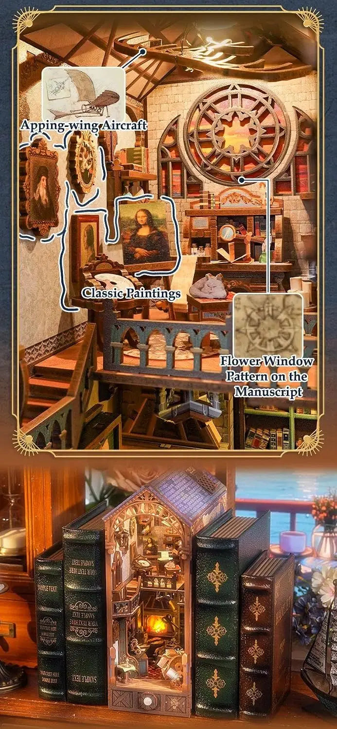 Shxi DIY Book Nook Wooden Miniature Dollhouse Shelf Insert