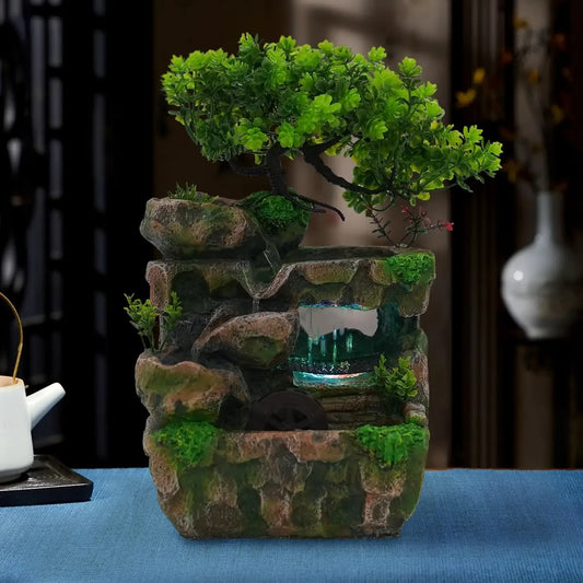 Indoor Tabletop Waterfall Fountain With Auto Pump And LED Light