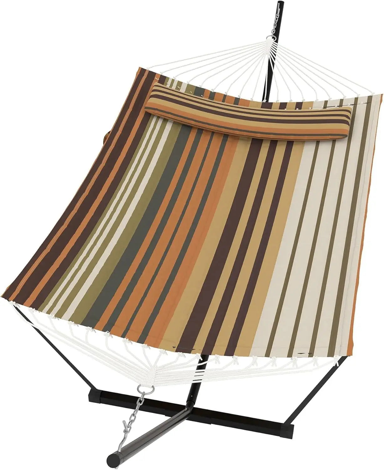 Double Outdoor Hammock For Two With Cushion And Foldable Steel Stand – Portable Heavy Duty
