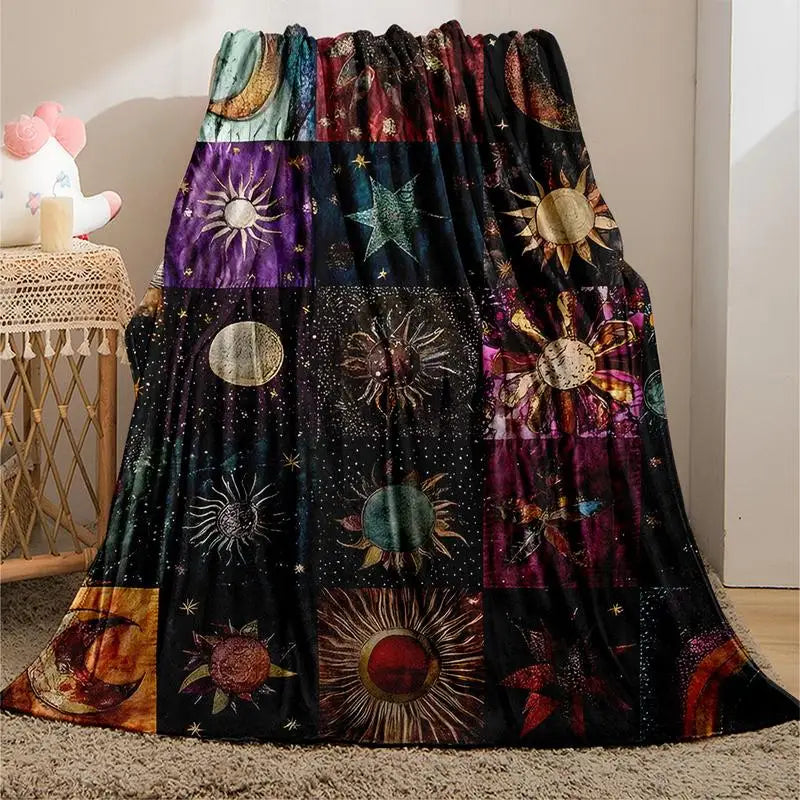 Star And Moon Knit Polyester Blanket With Star Moon Pattern