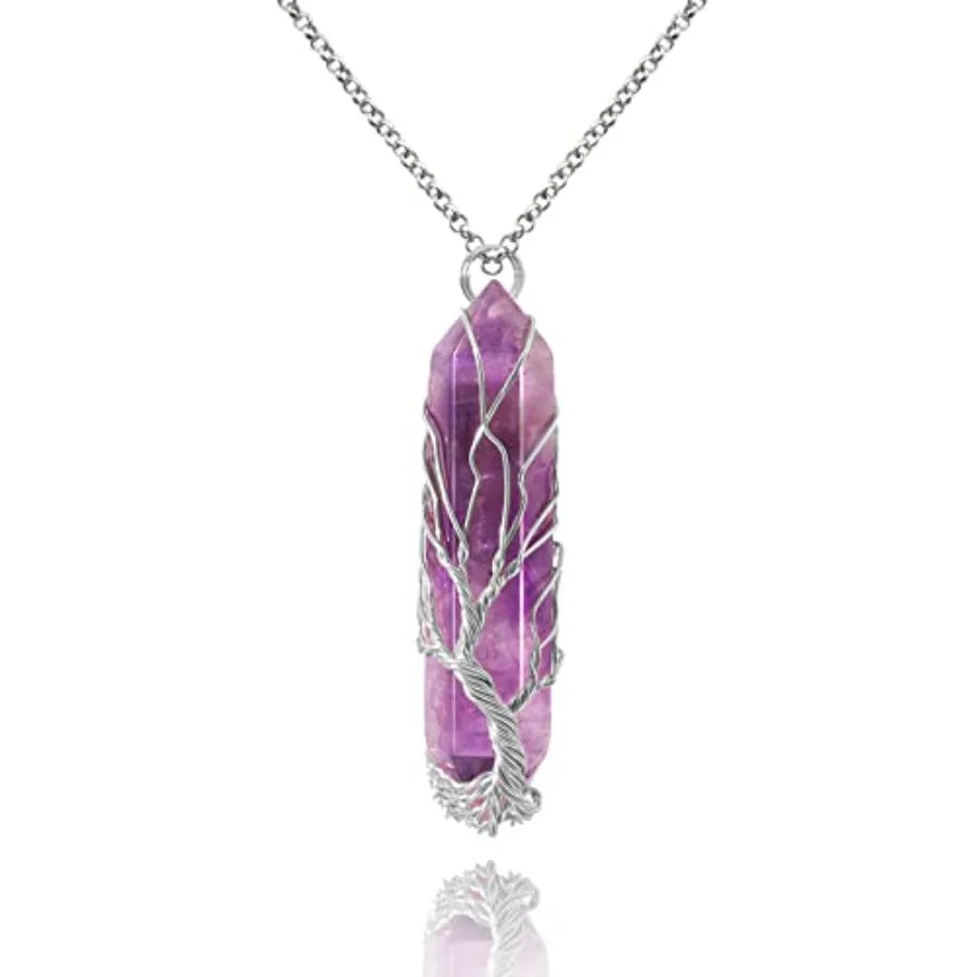 Tree Of Life Healing Crystal Necklace Wire Wrapped Quartz Pendant