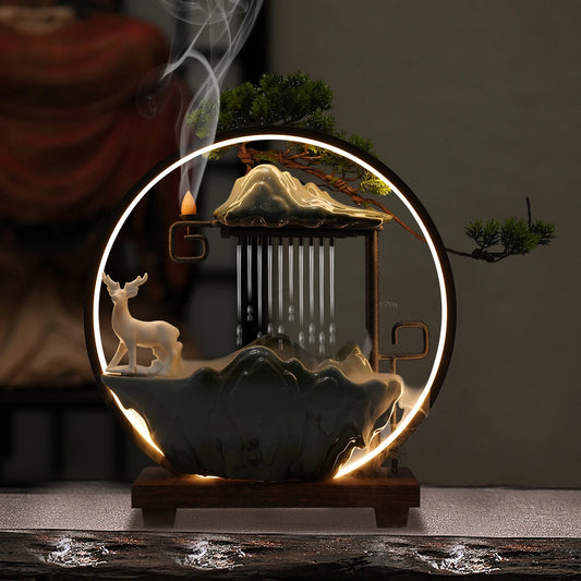 Ceramic Tabletop Fountain With Mist And LED Lighting Deer Figurine