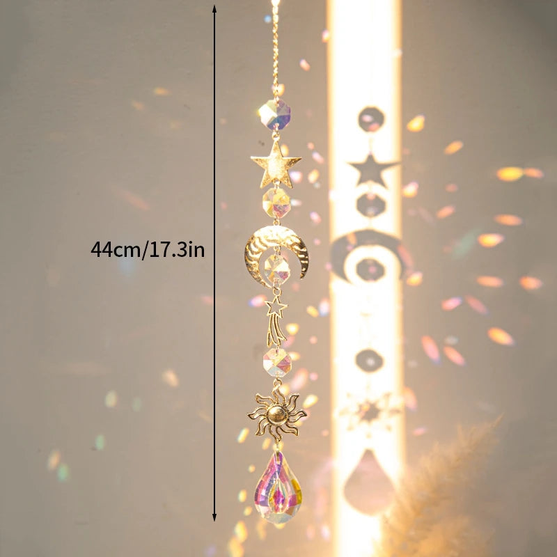 Crystal Moon Star Suncatcher Wind Chime Pendant For Outdoor Garden