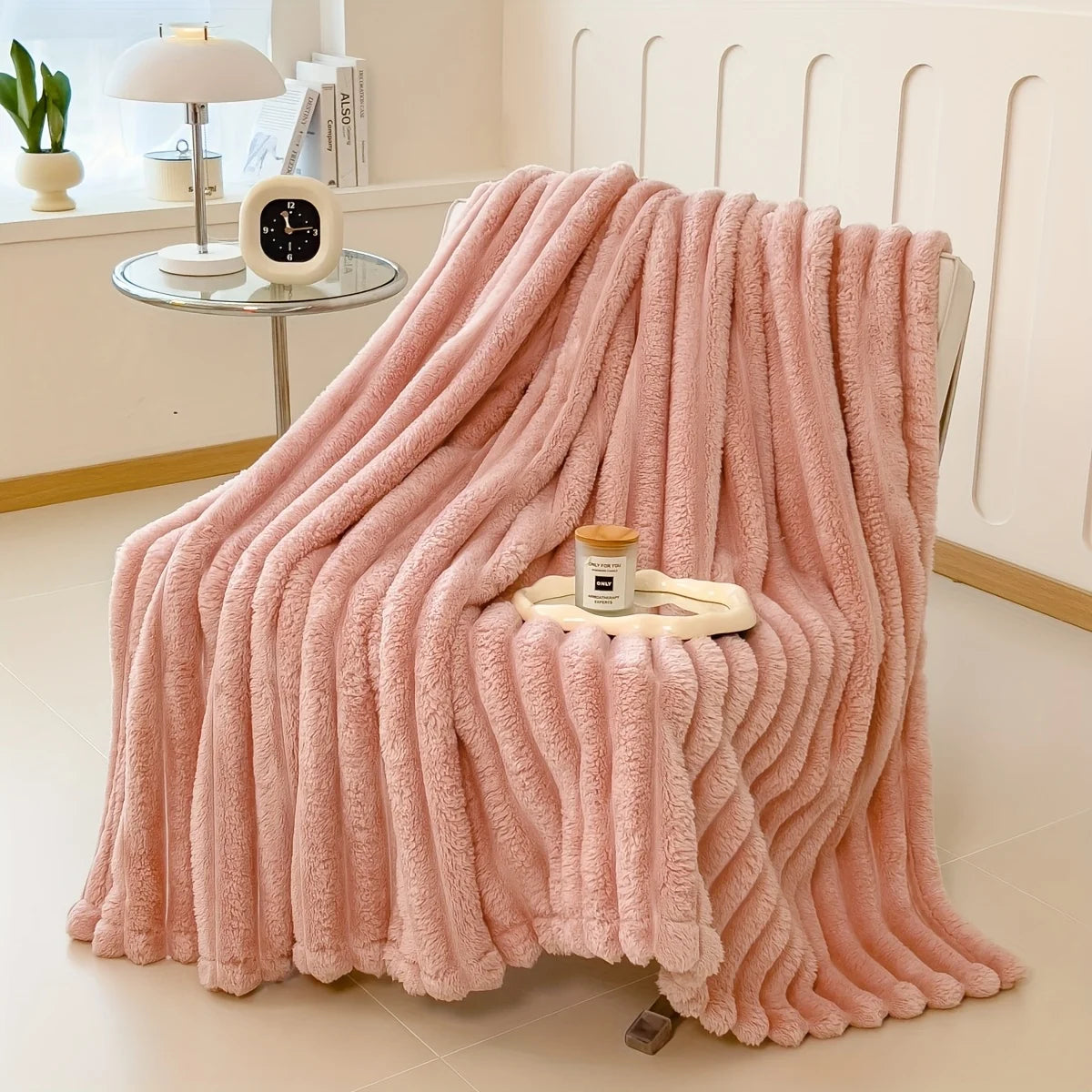 300GSM Fleece Blanket Soft Warm Throw Polyester Microfiber 3D Stripe All Seasons