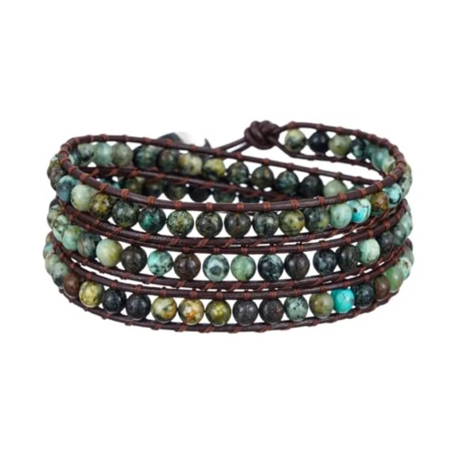 Boho Handmade Natural Stone Crystal Leather Bead Wrap Bracelets Collection