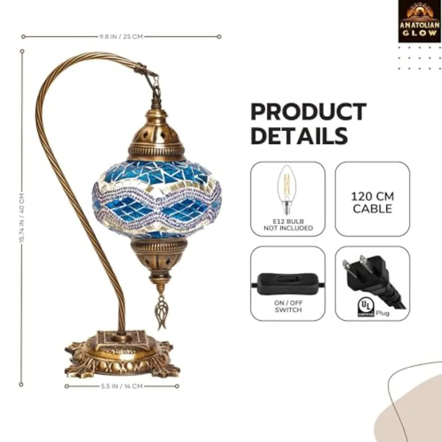 Handmade Turkish Mosaic Table Lamp With Antique Bronze Base