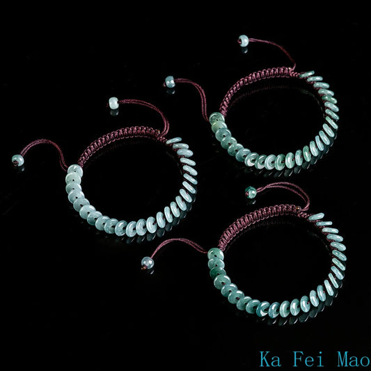 Natural Jadeite Blue Water Peace Buckle Hand Woven Bracelet