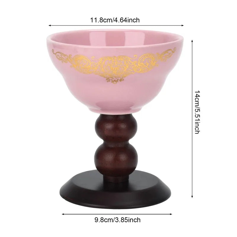 Decorative Ceramic Tea Light Candle Holder With Wooden Pedestal Base