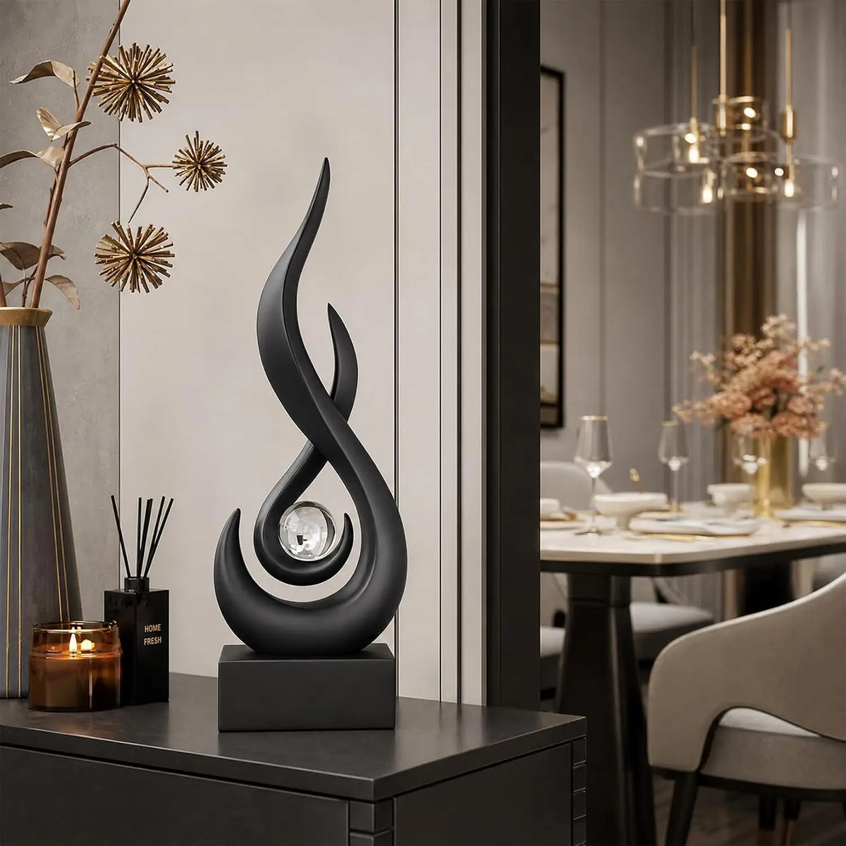 Modern Abstract Golden Flame Decor Figurine Home Ornament Sculpture