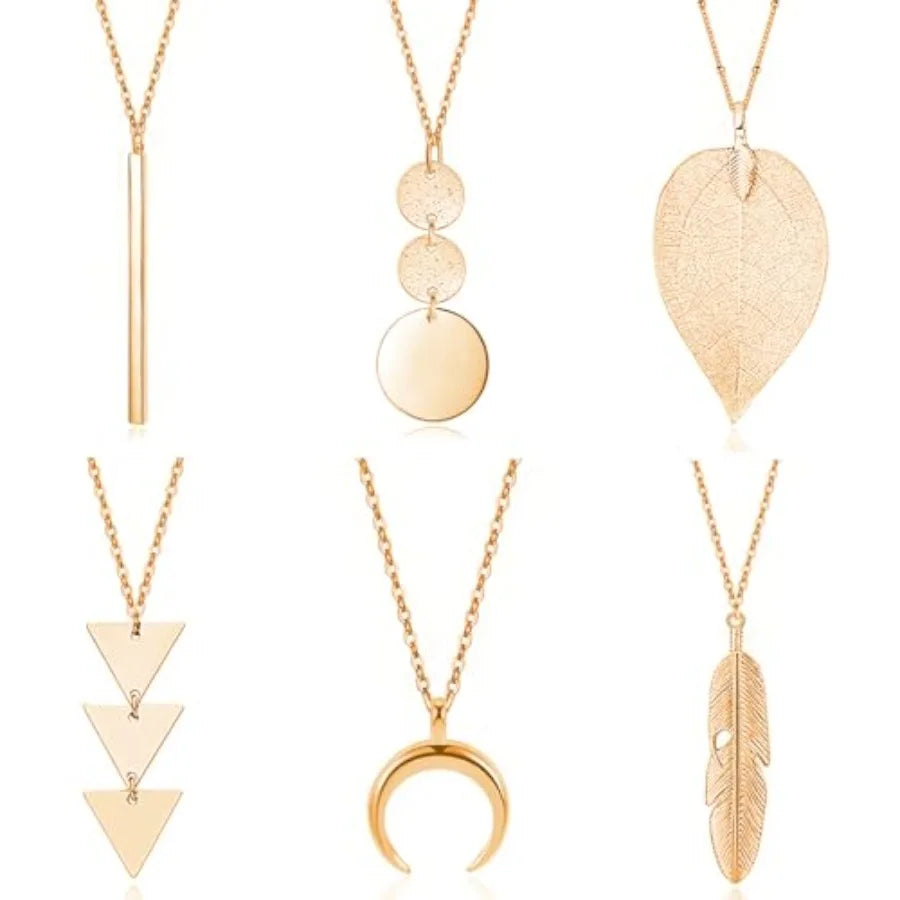 Long Pendant Necklace Set With Tassel Y Shape Feather Motifs